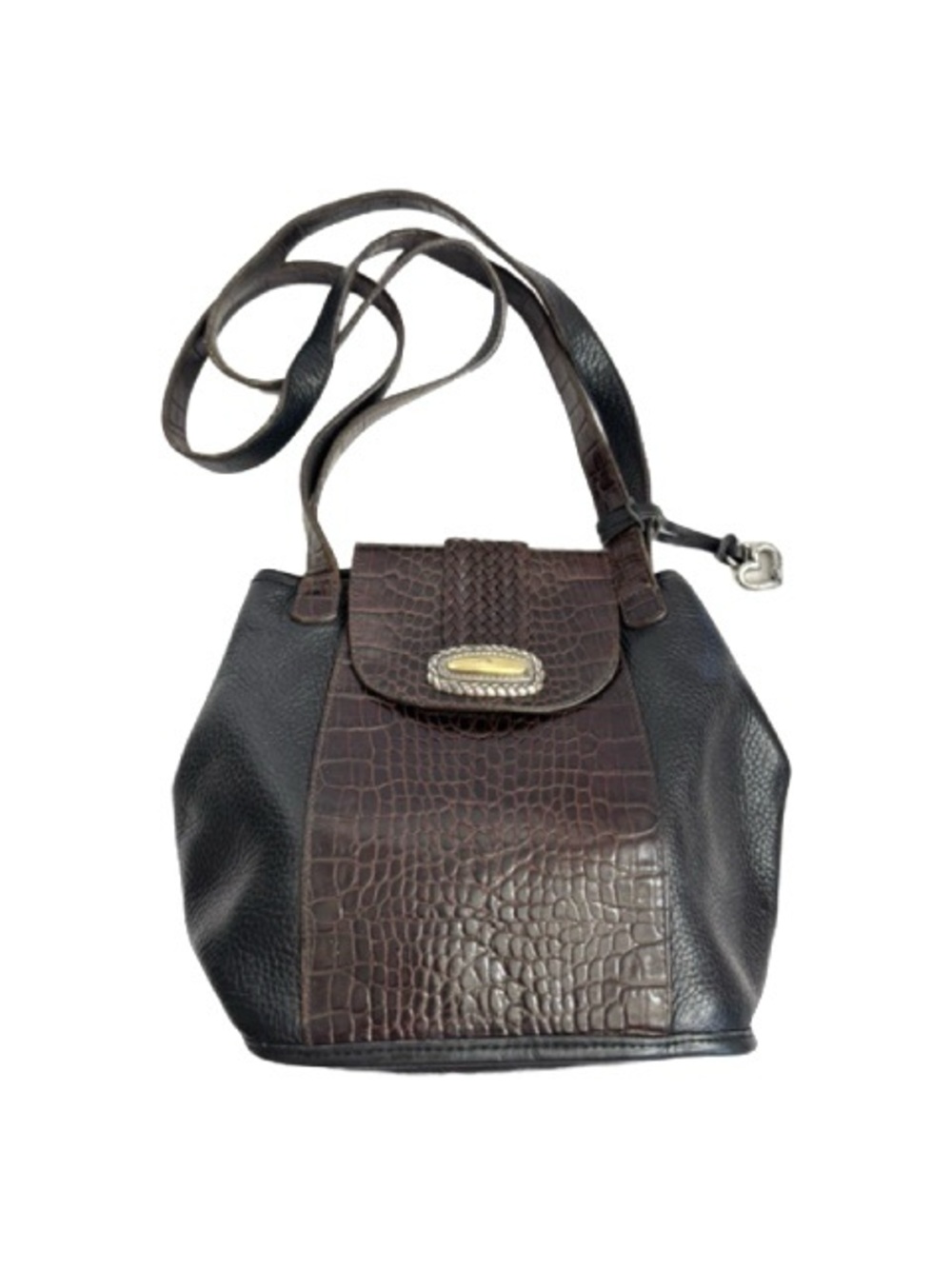 Brighton Shoulder Bag Handbag Purse 733270 Black Leather & Brown Croc Leather